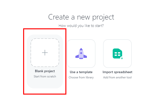 Asana for personal use - Select Blank Project